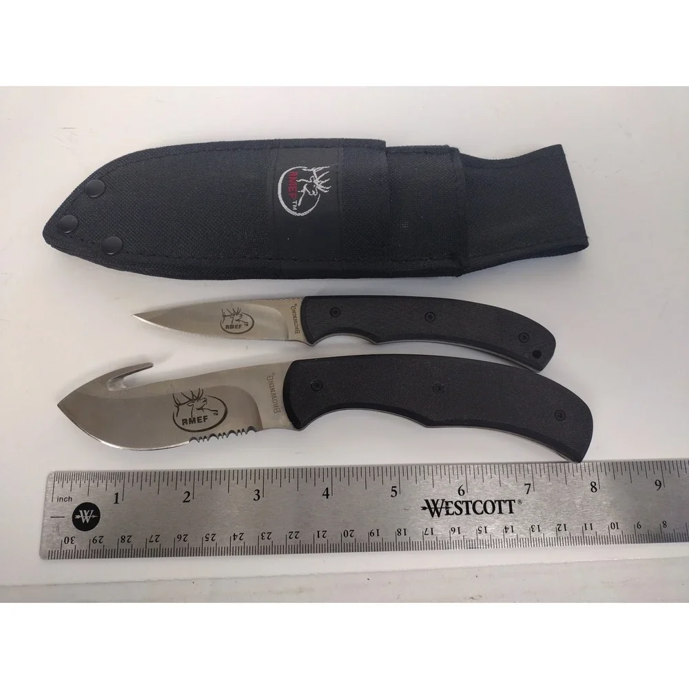 RMEF Browning Model 154 Hunting Knife Set With Sheath Includes 2 Knives NWOB